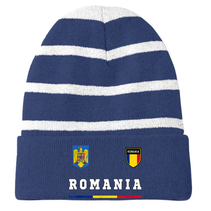 Romania Sport/Soccer Jersey Tee Flag Football Striped Beanie with Solid Band