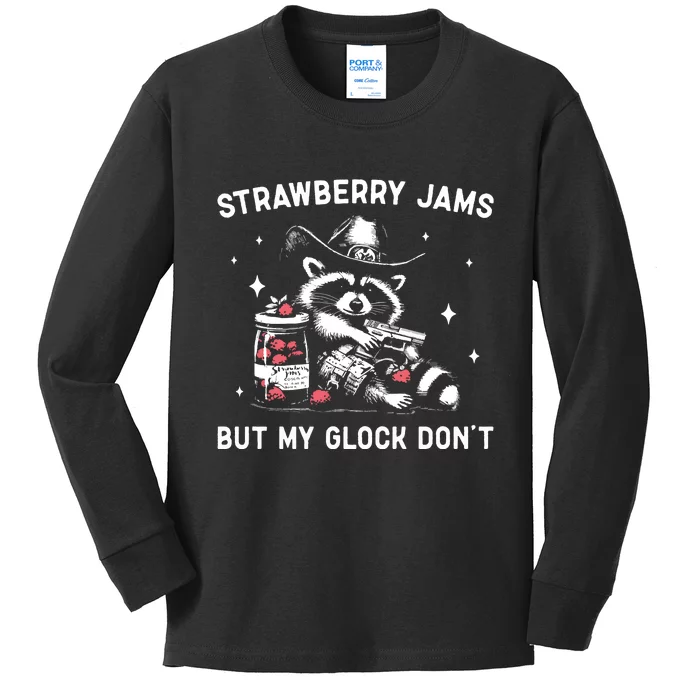 Raccoon Strawberry Jams But My Dont Funny Raccoon Kids Long Sleeve Shirt