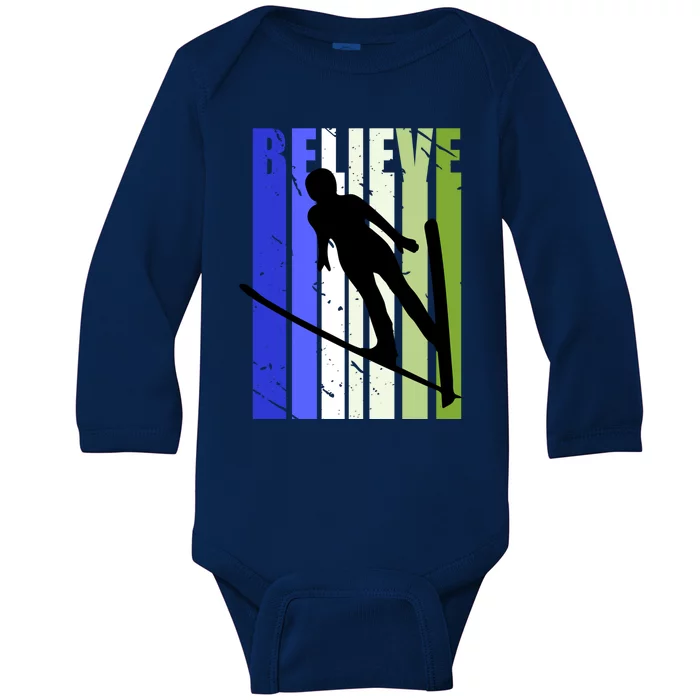 Retro Slalom Jump Jumping Ski Downhill Female Gift Baby Long Sleeve Bodysuit