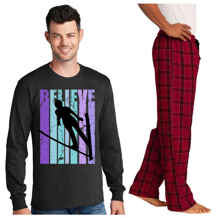 Retro Slalom Jump Jumping Ski Downhill Race Flying Fly High Gift Long Sleeve Pajama Set