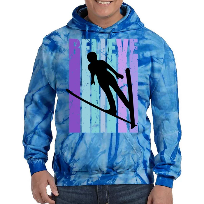 Retro Slalom Jump Jumping Ski Downhill Race Flying Fly High Gift Tie Dye Hoodie