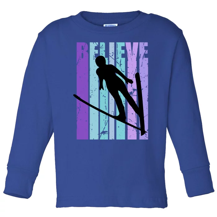 Retro Slalom Jump Jumping Ski Downhill Race Flying Fly High Gift Toddler Long Sleeve Shirt