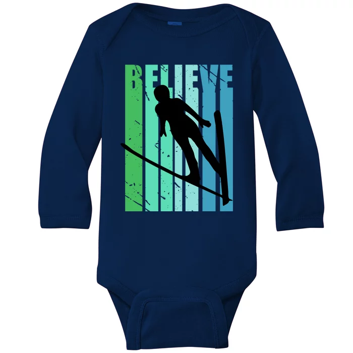 Retro Slalom Jump Jumping Ski Downhill Female Cute Gift Baby Long Sleeve Bodysuit