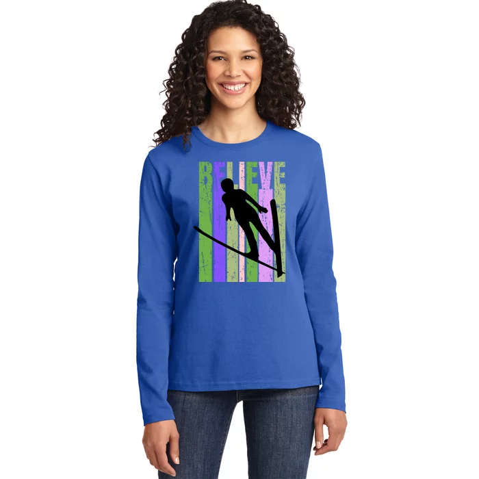 Retro Slalom Jump Jumping Ski Downhill Female Meaningful Gift Ladies Long Sleeve Shirt