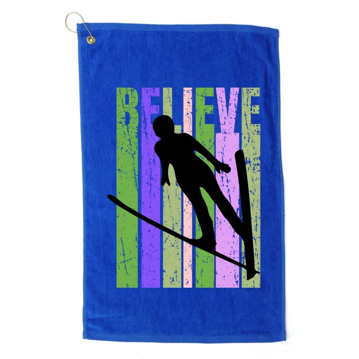 Retro Slalom Jump Jumping Ski Downhill Female Meaningful Gift Platinum Collection Golf Towel