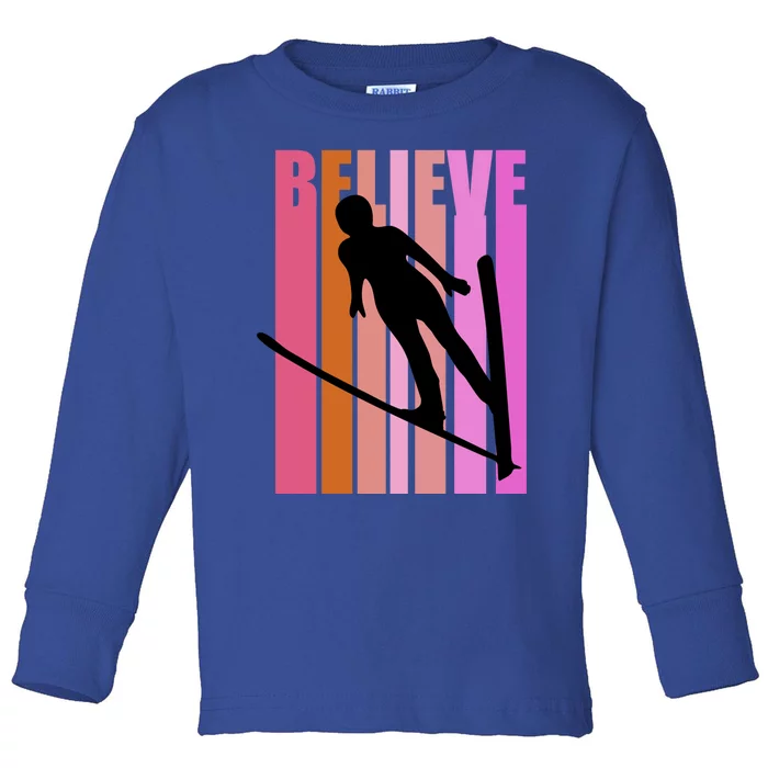 Retro Slalom Jump Jumping Ski Downhill Race Flying Fly High Gift Toddler Long Sleeve Shirt