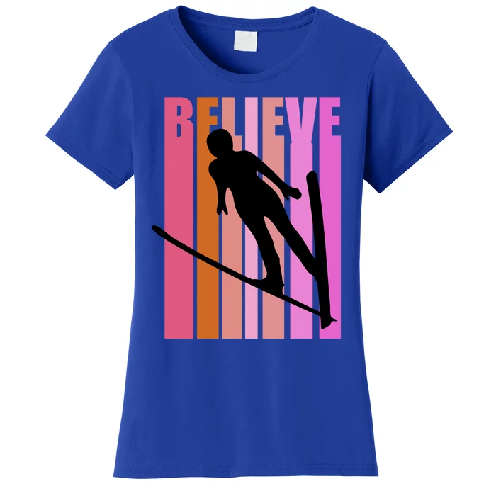 Retro Slalom Jump Jumping Ski Downhill Race Flying Fly High Gift Women's T-Shirt