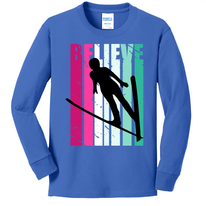 Retro Slalom Jump Jumping Ski Downhill Female Great Gift Kids Long Sleeve Shirt