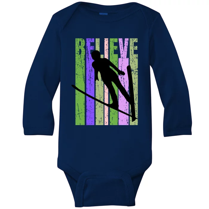 Retro Slalom Jump Jumping Ski Downhill Female Gift Baby Long Sleeve Bodysuit