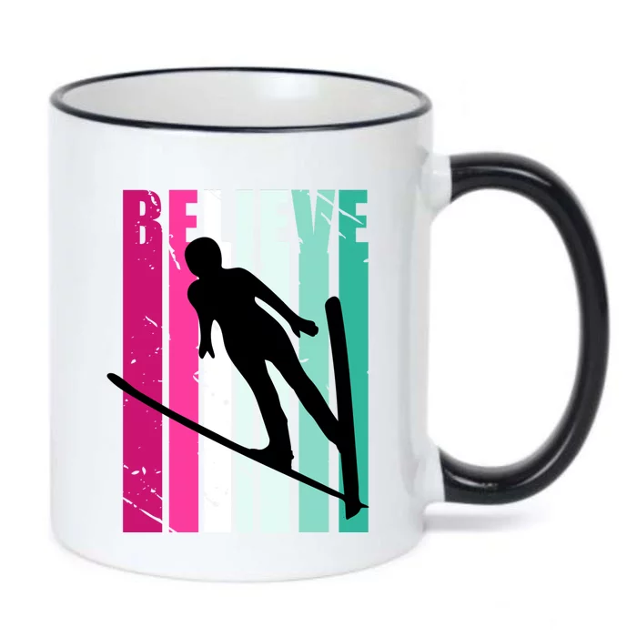 Retro Slalom Jump Jumping Ski Downhill Female Gift Black Color Changing Mug