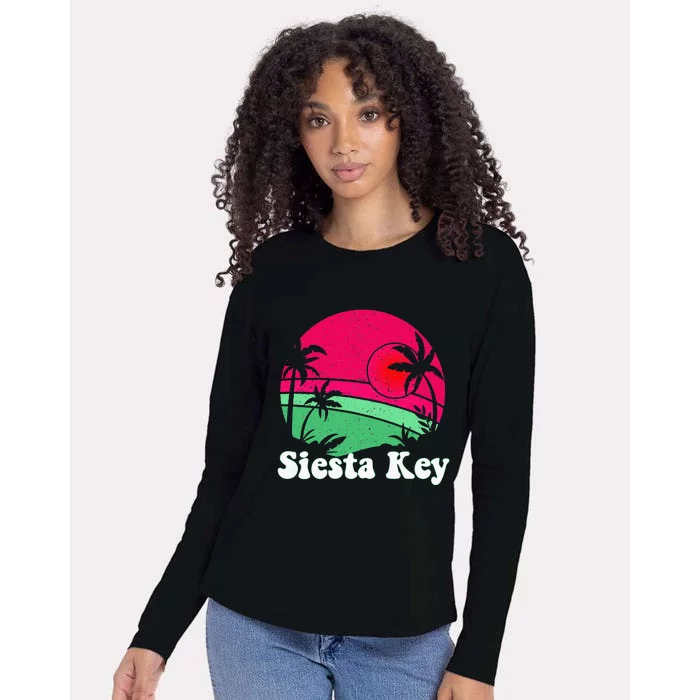 Retro Siesta Key Beach Design Siesta Key Illustration Womens Cotton Relaxed Long Sleeve T-Shirt