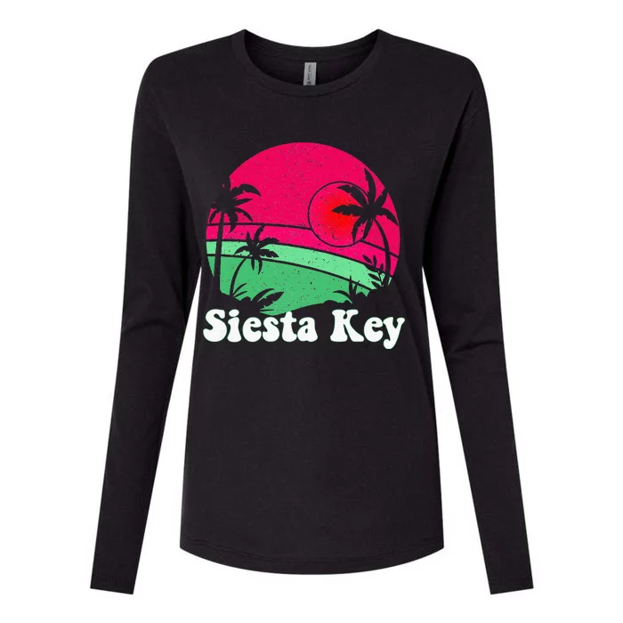 Retro Siesta Key Beach Design Siesta Key Illustration Womens Cotton Relaxed Long Sleeve T-Shirt