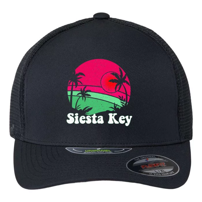 Retro Siesta Key Beach Design Siesta Key Illustration Flexfit Unipanel Trucker Cap