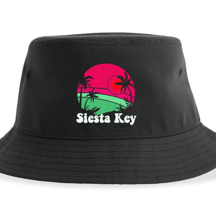 Retro Siesta Key Beach Design Siesta Key Illustration Sustainable Bucket Hat