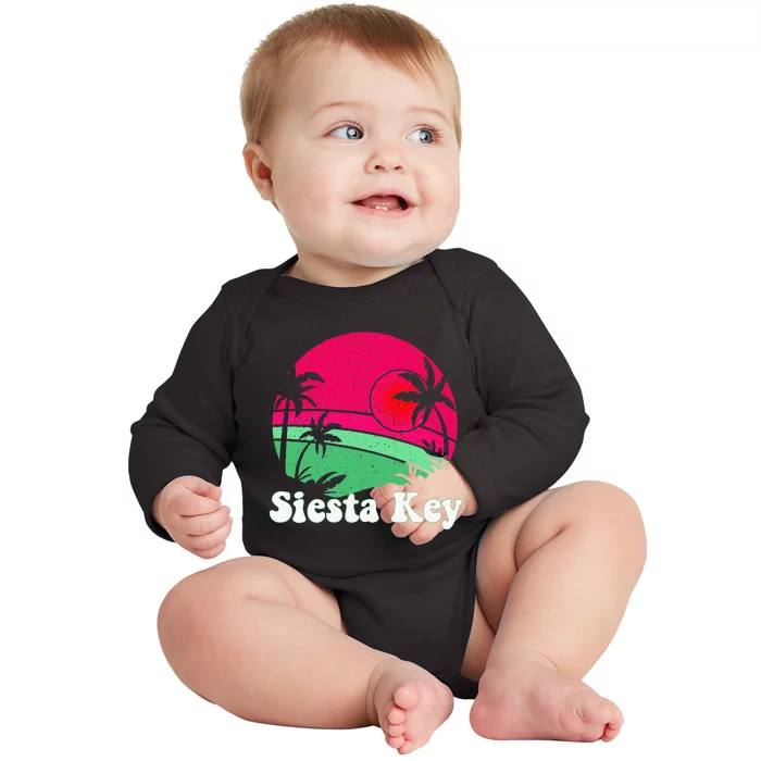 Retro Siesta Key Beach Design Siesta Key Illustration Baby Long Sleeve Bodysuit