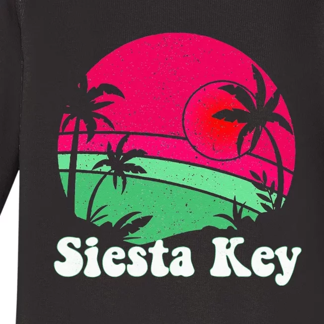 Retro Siesta Key Beach Design Siesta Key Illustration Baby Long Sleeve Bodysuit