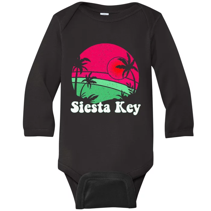 Retro Siesta Key Beach Design Siesta Key Illustration Baby Long Sleeve Bodysuit