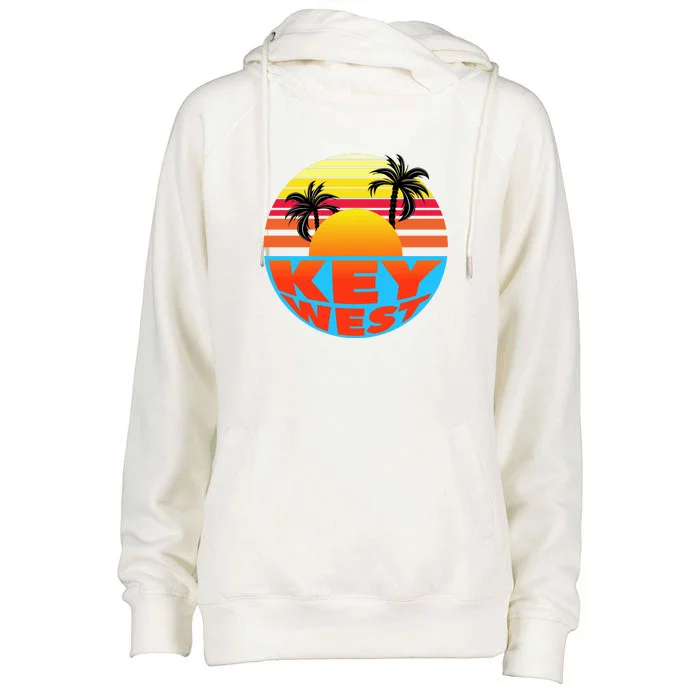 Retro Sunset Key West Florida Womens Funnel Neck Pullover Hood