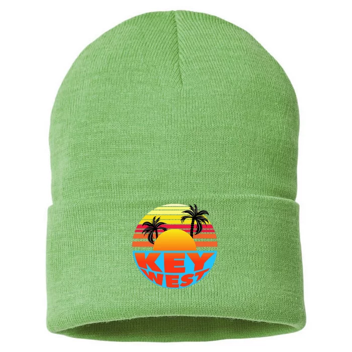 Retro Sunset Key West Florida Sustainable Knit Beanie