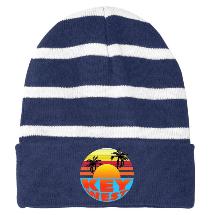 Retro Sunset Key West Florida Striped Beanie with Solid Band