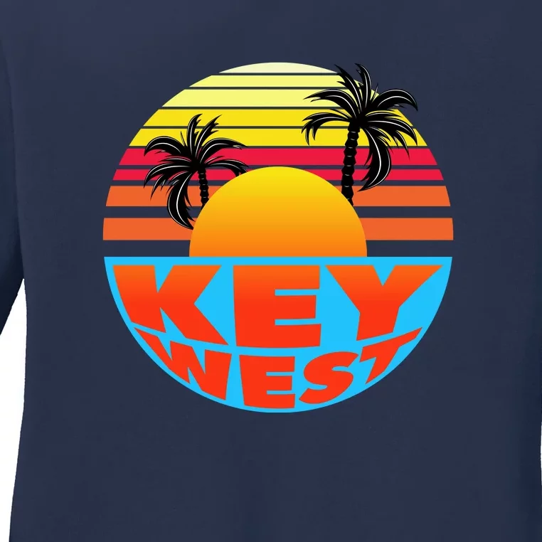 Retro Sunset Key West Florida Ladies Long Sleeve Shirt