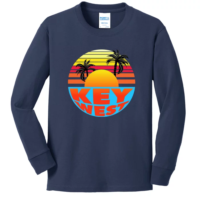 Retro Sunset Key West Florida Kids Long Sleeve Shirt