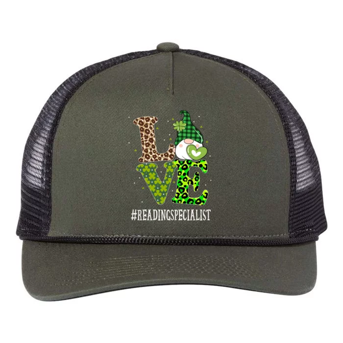 Reading Specialist Love St Patricks Day Gnome Leopard Gift Retro Rope Trucker Hat Cap