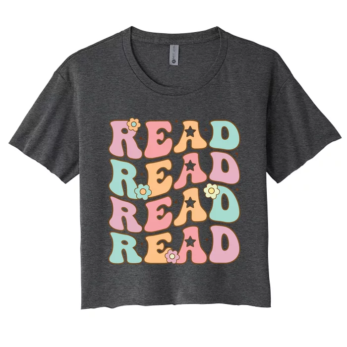 Read School Librarian Life Teacher Reading Groovy Read Women's Crop Top Tee