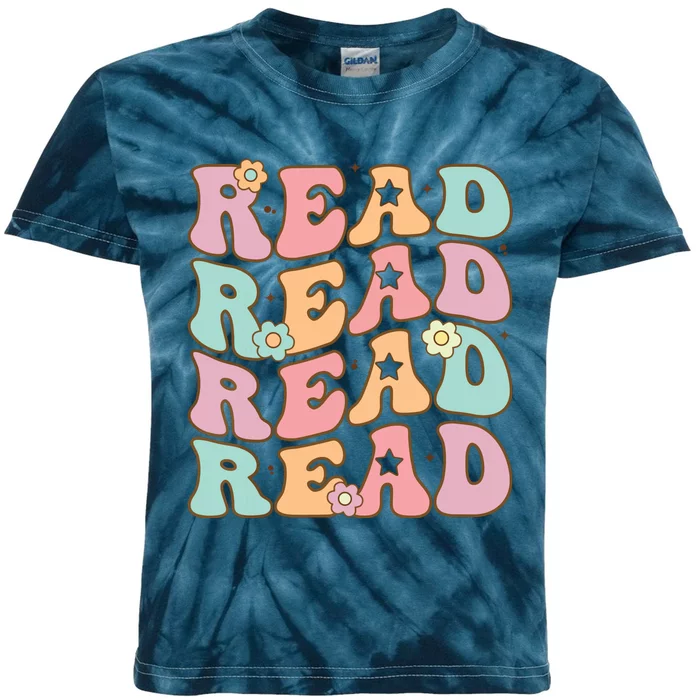 Read School Librarian Life Teacher Reading Groovy Read Kids Tie-Dye T-Shirt