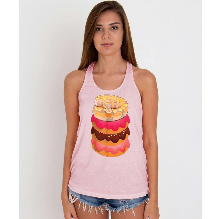 Reptile Snake Lovers Ball Python With Doughnuts Women's Knotted Racerback Tank