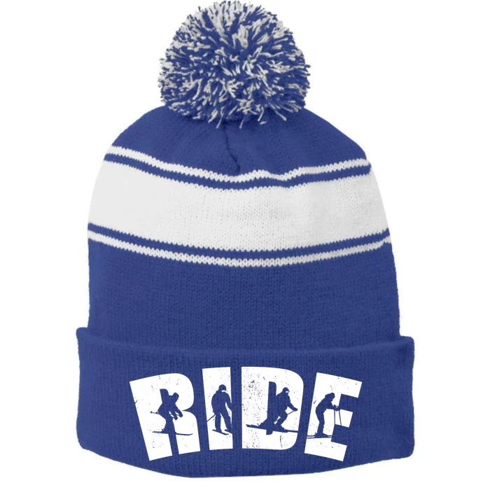 Ride Ski Lover Gift Stripe Pom Pom Beanie