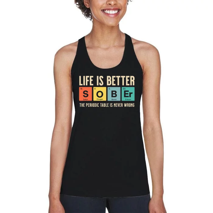 Recovery Sobriety Life Is Better Sober Periodic Table Women's Racerback Tank