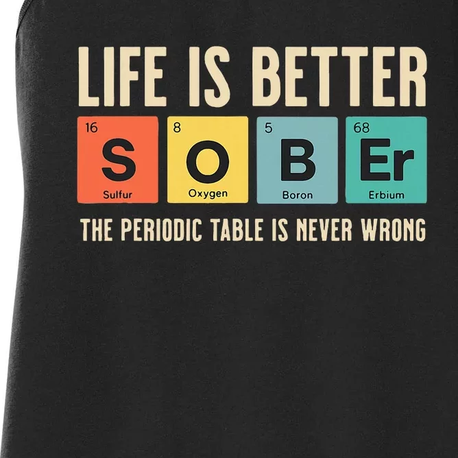 Recovery Sobriety Life Is Better Sober Periodic Table Women's Racerback Tank