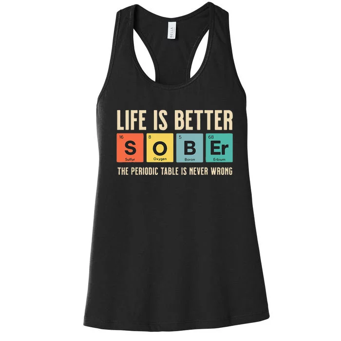 Recovery Sobriety Life Is Better Sober Periodic Table Women's Racerback Tank