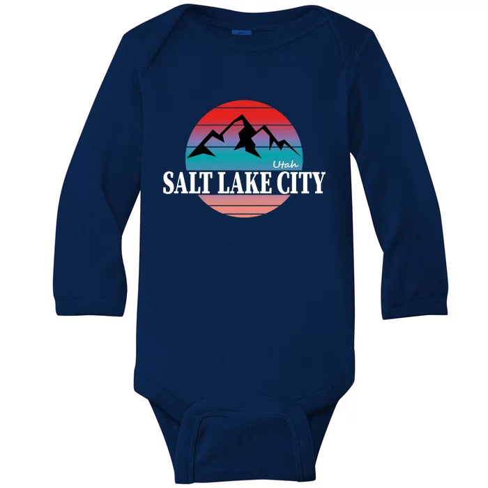 Retro Salt Lake City Utah Baby Long Sleeve Bodysuit