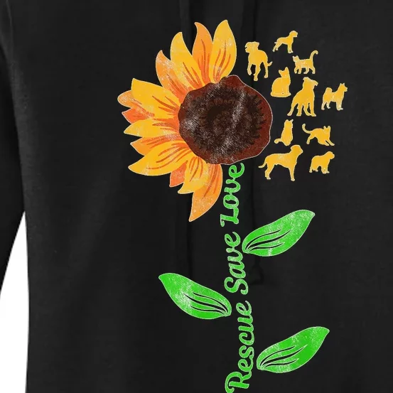 Rescue Save Love Pet Dog Puppies Slogan Sunflower Women's Pullover Hoodie