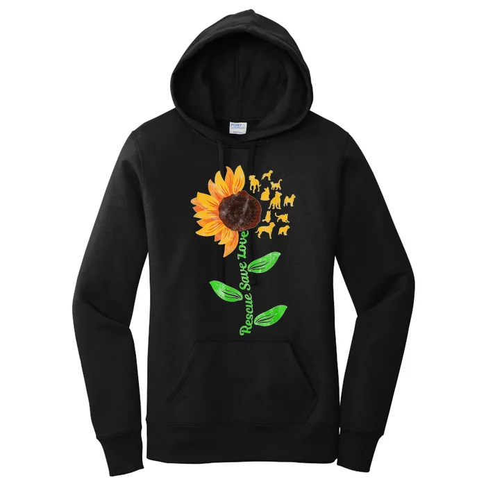 Rescue Save Love Pet Dog Puppies Slogan Sunflower Women's Pullover Hoodie