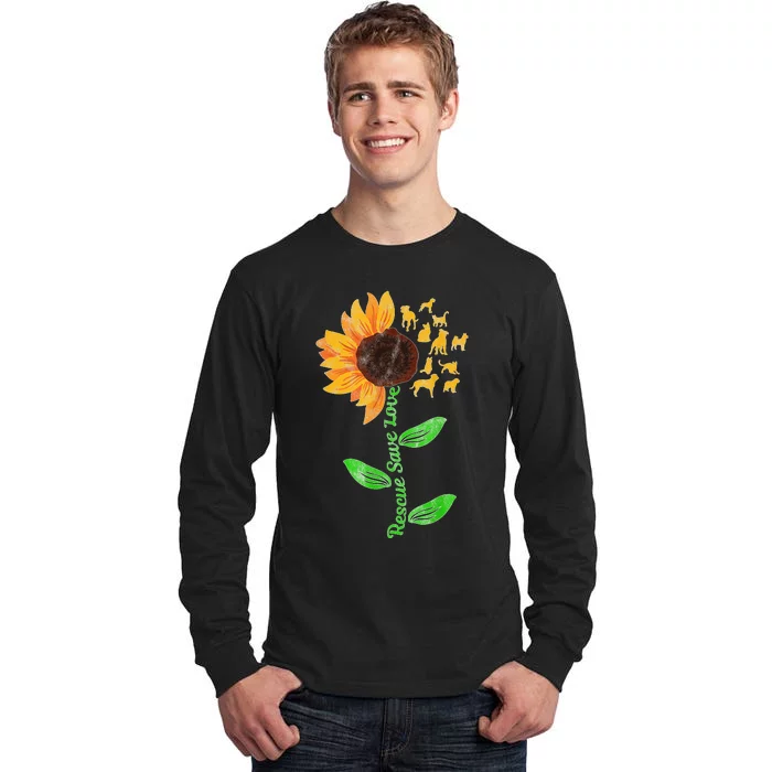 Rescue Save Love Pet Dog Puppies Slogan Sunflower Tall Long Sleeve T-Shirt