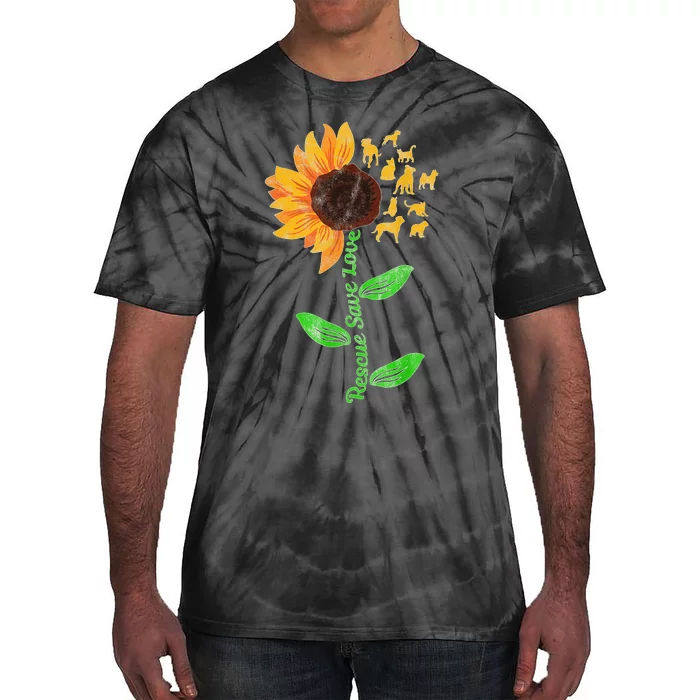 Rescue Save Love Pet Dog Puppies Slogan Sunflower Tie-Dye T-Shirt