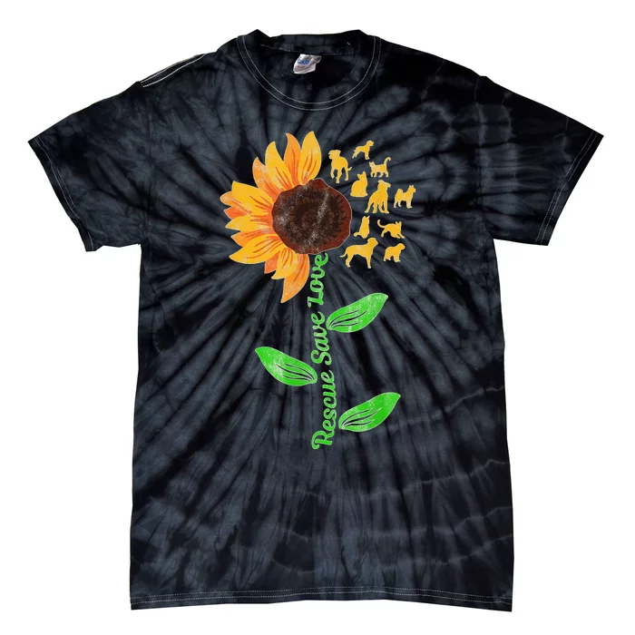 Rescue Save Love Pet Dog Puppies Slogan Sunflower Tie-Dye T-Shirt