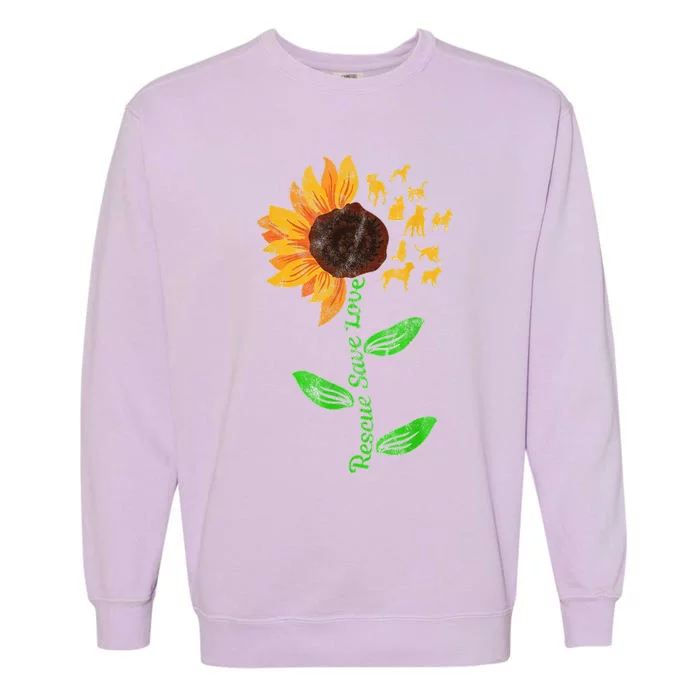 Rescue Save Love Pet Dog Puppies Slogan Sunflower Garment-Dyed Sweatshirt