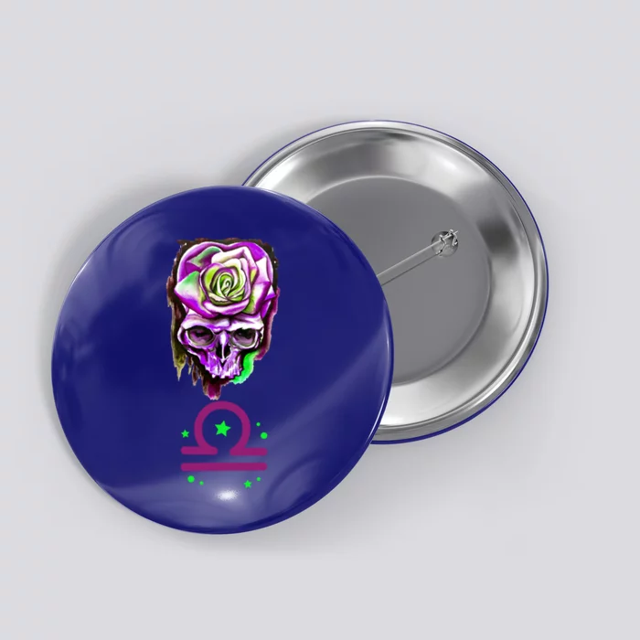 Rose Skull Libra Zodiac Gift Button