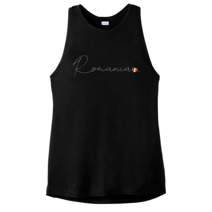 RomâNia Simple Love Romanian Flag Heart On Romania Ladies Tri-Blend Wicking Tank