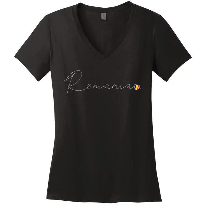 RomâNia Simple Love Romanian Flag Heart On Romania Women's V-Neck T-Shirt