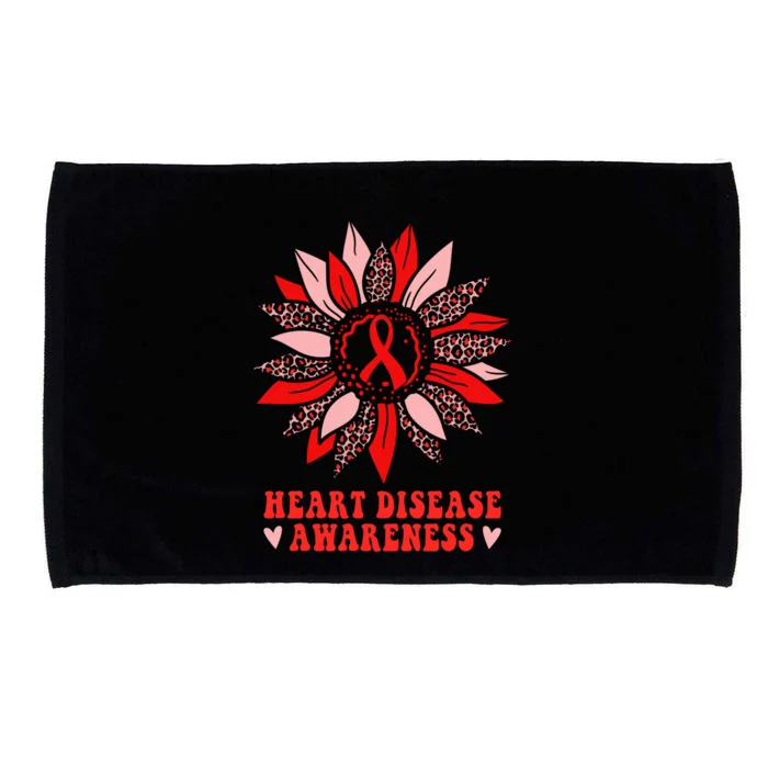 Red Sunflower Leopard Ribbon Heart Disease Awareness Month Gift Microfiber Hand Towel