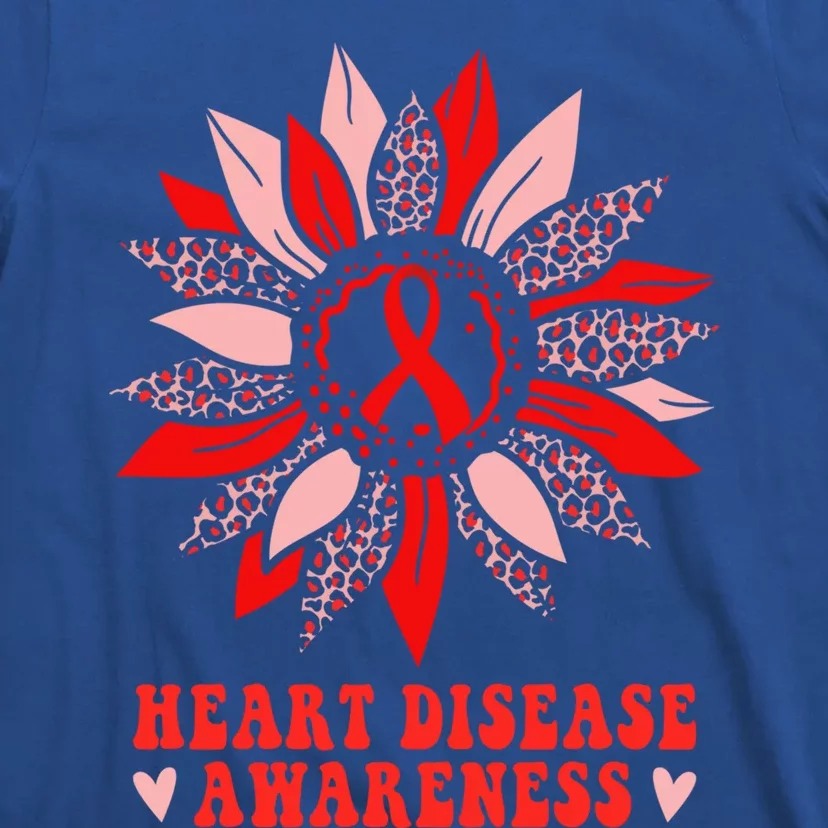 Red Sunflower Leopard Ribbon Heart Disease Awareness Month Gift T-Shirt