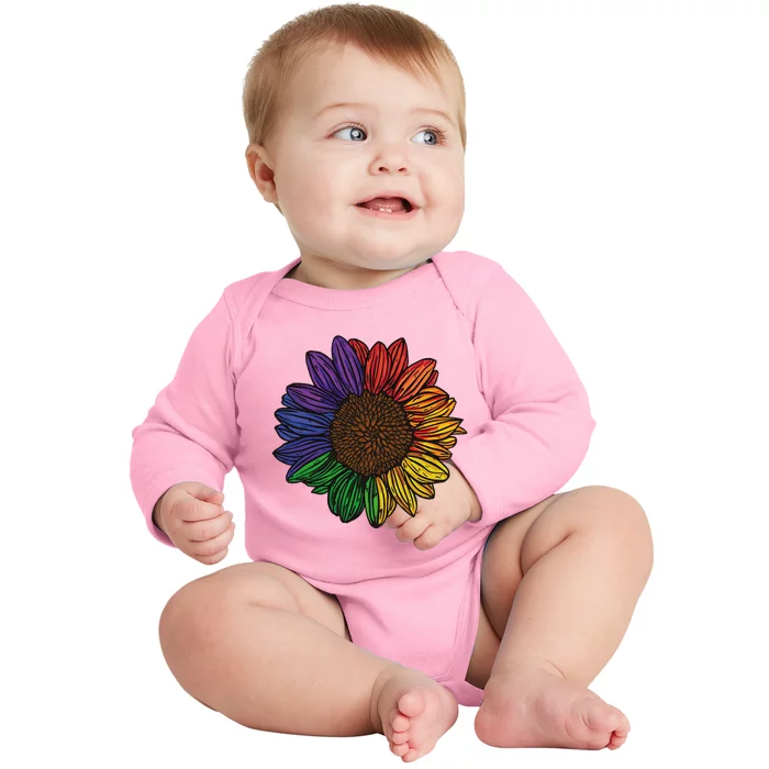 Rainbow Sunflower LGBTQ Flag Pride Month Baby Long Sleeve Bodysuit