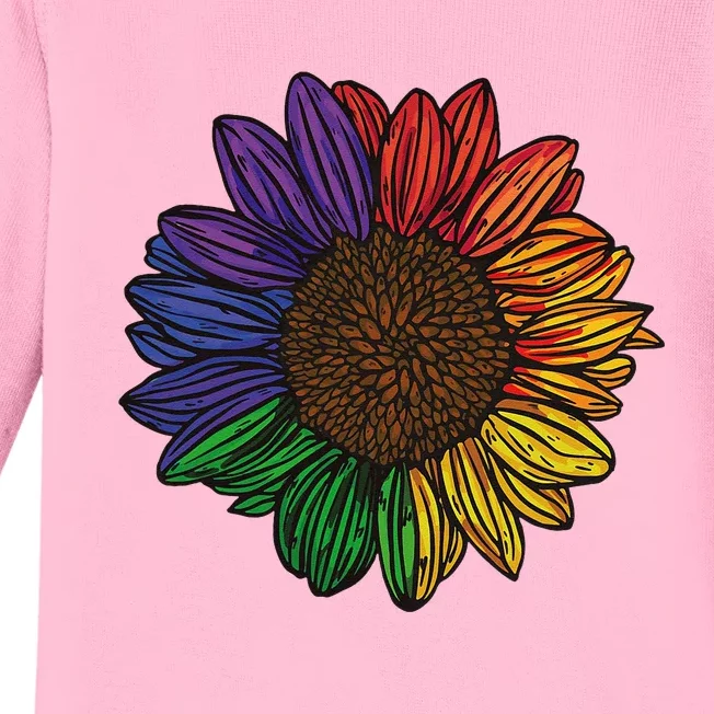 Rainbow Sunflower LGBTQ Flag Pride Month Baby Long Sleeve Bodysuit