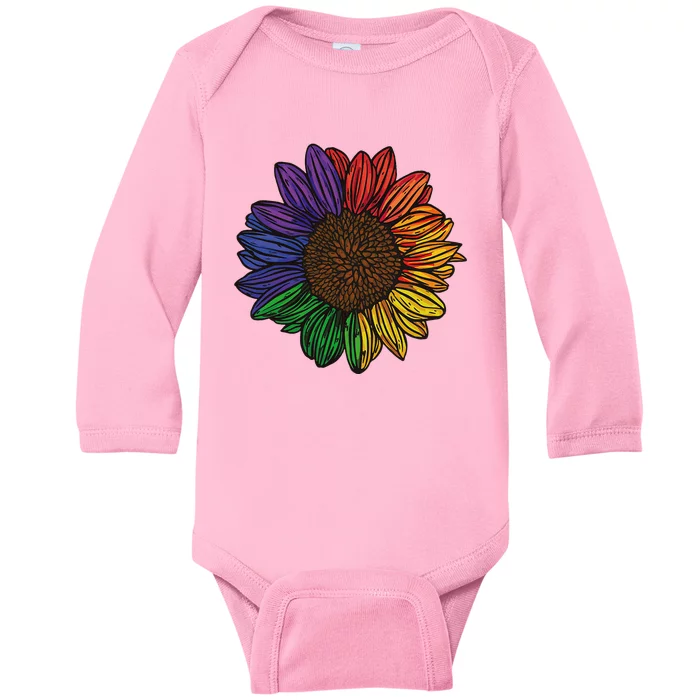 Rainbow Sunflower LGBTQ Flag Pride Month Baby Long Sleeve Bodysuit