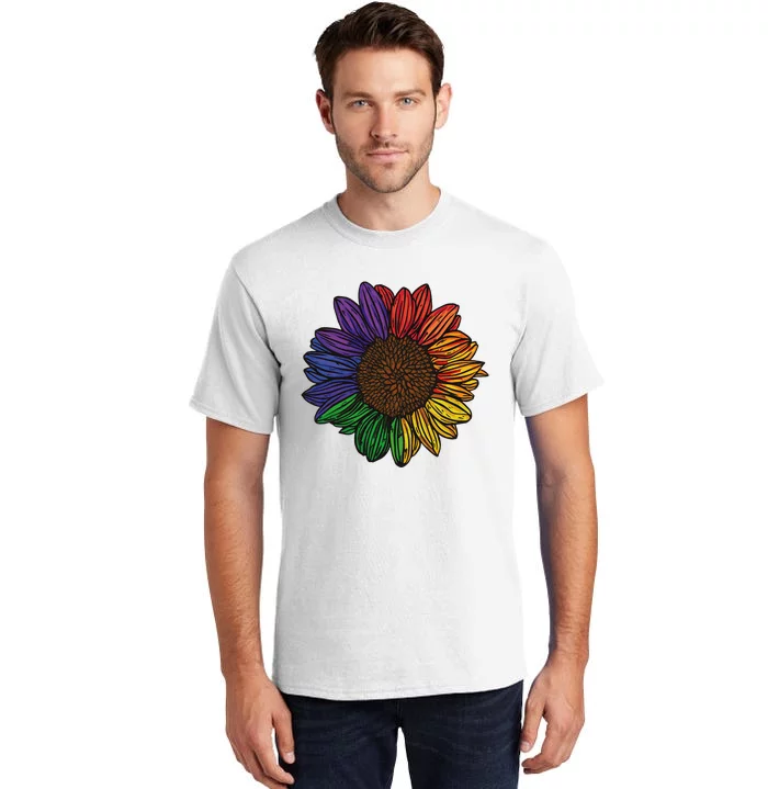 Rainbow Sunflower LGBTQ Flag Pride Month Tall T-Shirt